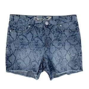 Seven7 Jean Shorts 5” Weekend Short Fray Hem Blue Gradient Snake Print Sz 6